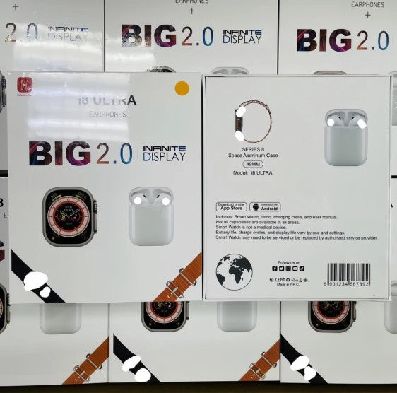 Combo Smartwatch I8 Ultra Max 2 en 1 con Audífonos Bluetooth